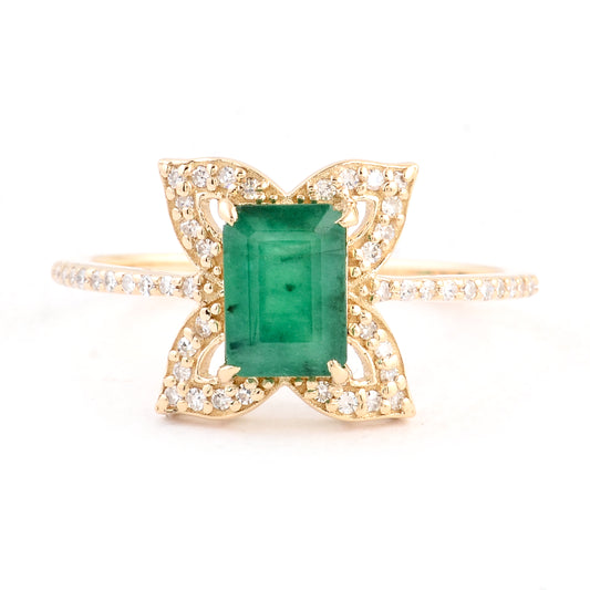 1.15 Ct Emerald Cut Natural Beryl Emerald 14K Gold Ring