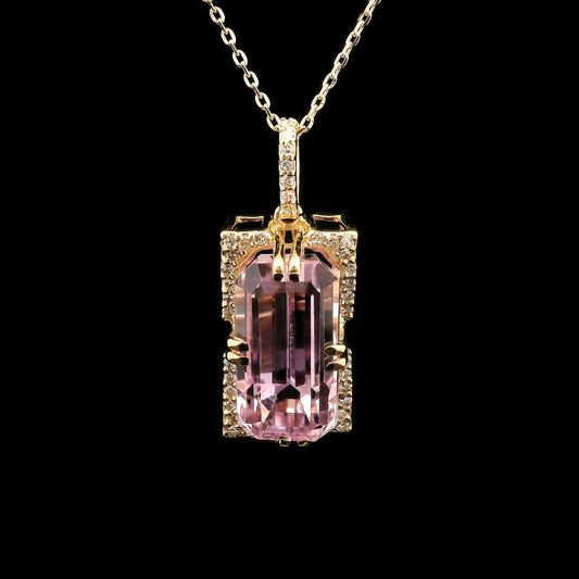 6.60 Ct Octagon Kunzite 14K Gold Pendant