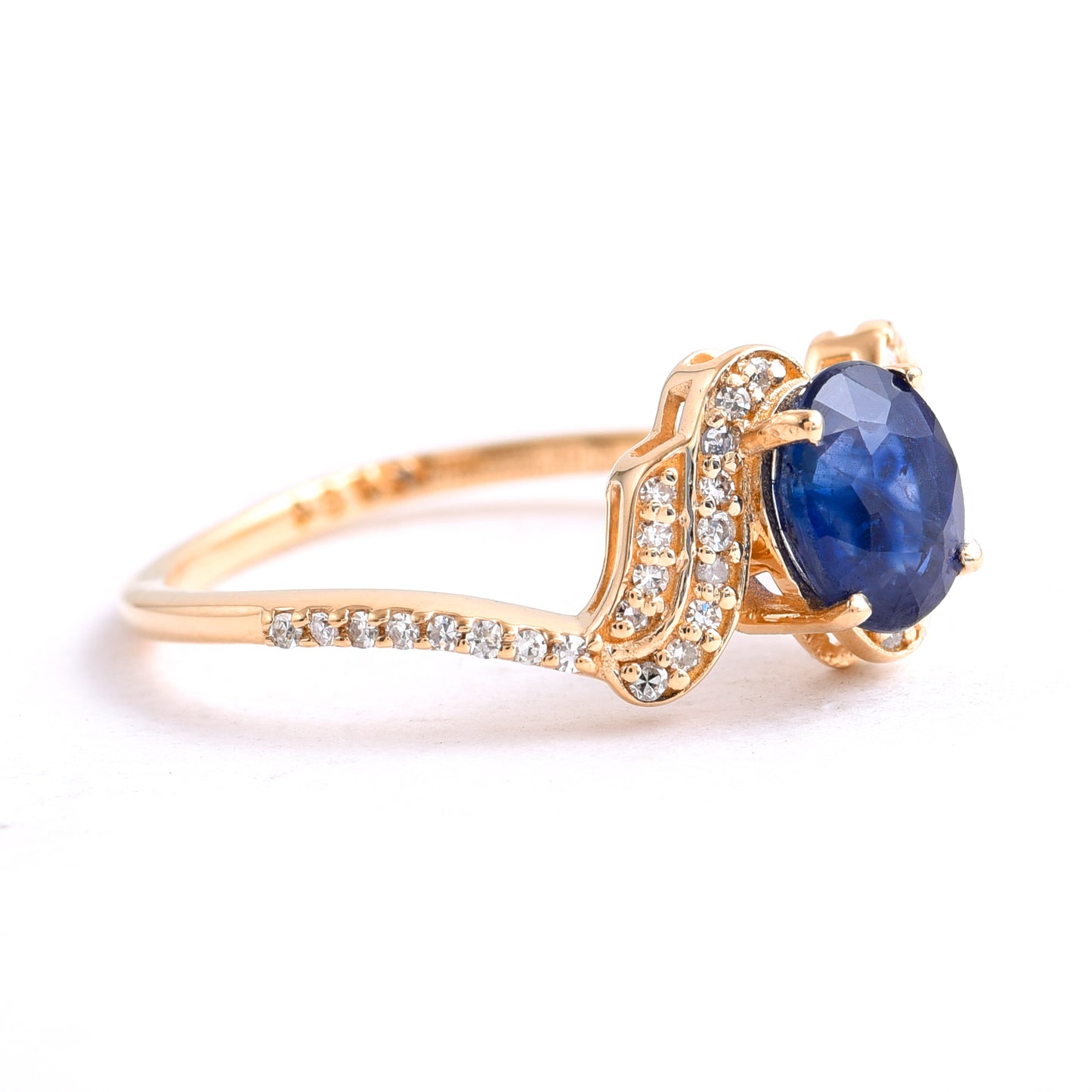 1.29 Ct Oval Mixed Cut Natural Sapphire 14K Gold Ring