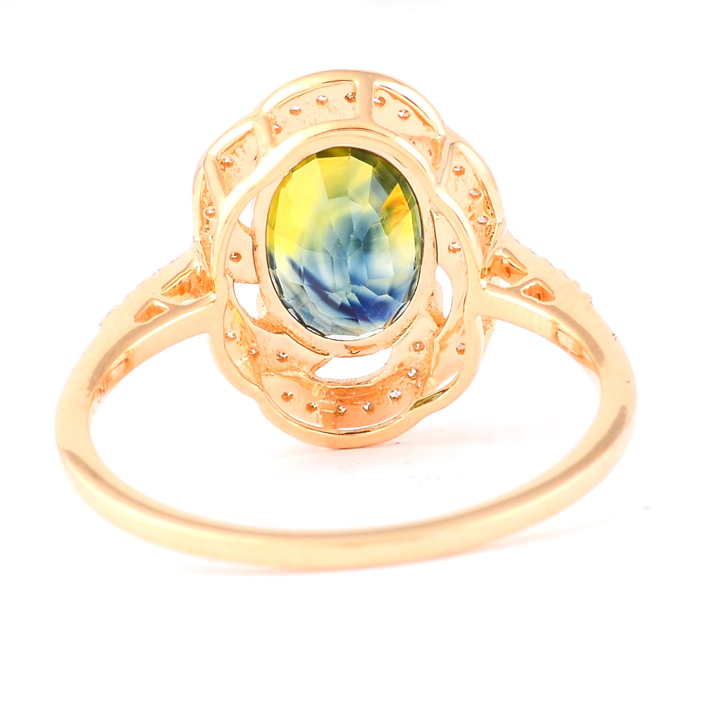 2.76 Ct Oval Mixed Cut Natural Bi Coloured Sapphire 14K Gold Ring
