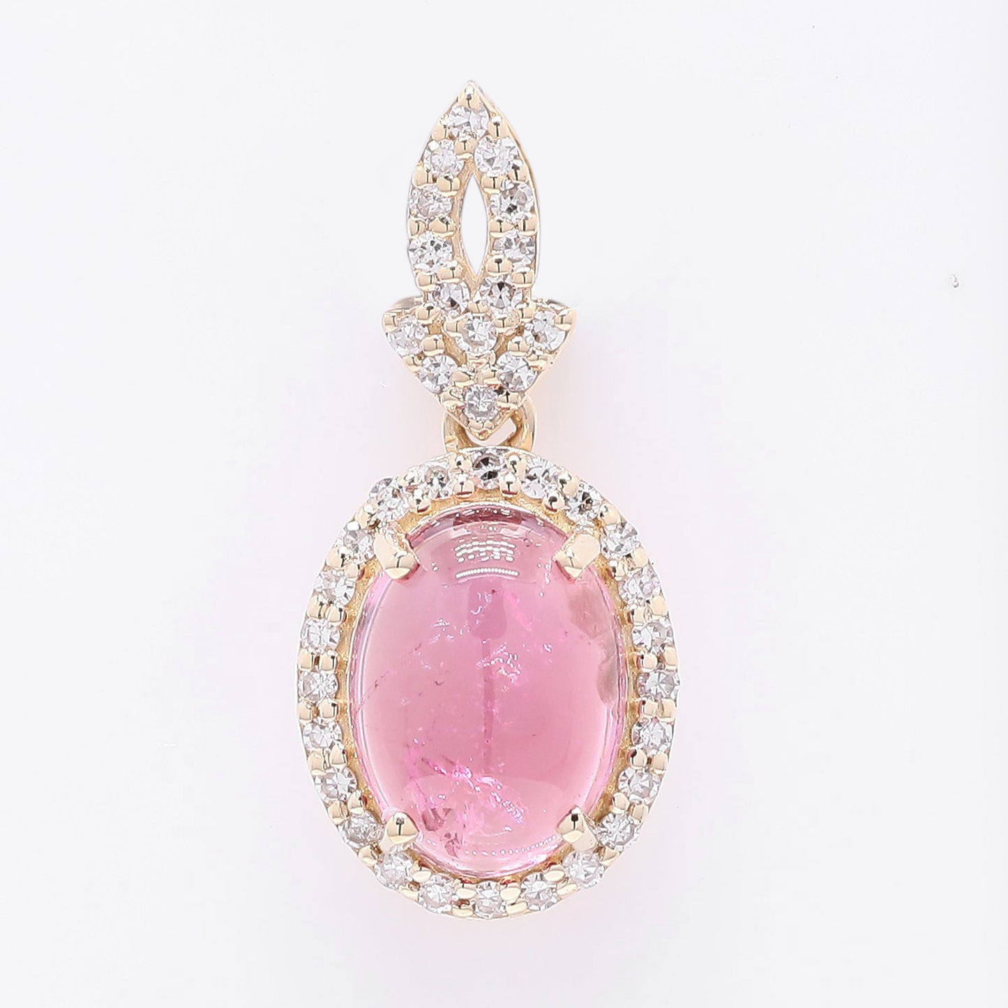 1.37 Ct Oval Cabochon Cut Natural Pink Tourmaline 14K Gold Pendant