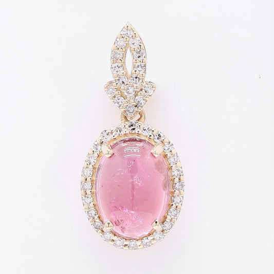 1.37 Ct Oval Cabochon Cut Natural Pink Tourmaline 14K Gold Pendant