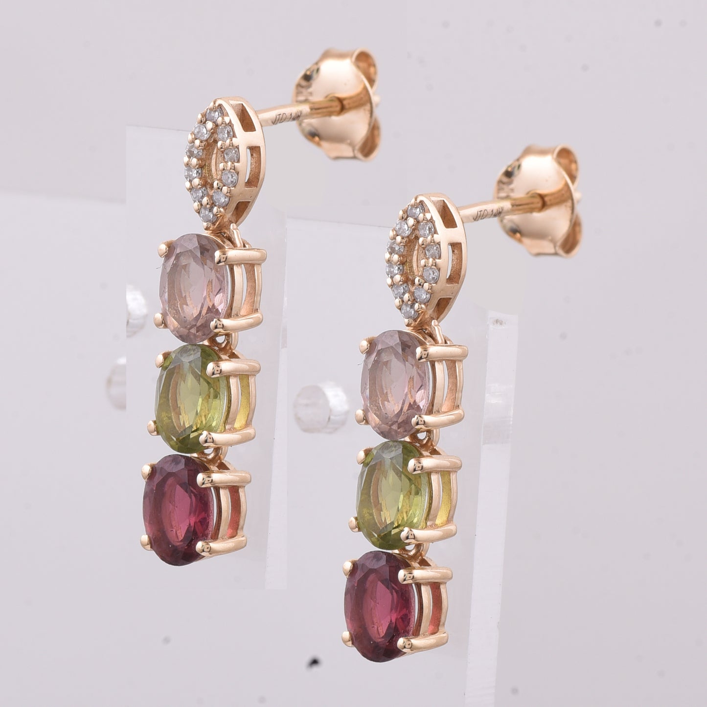 1.98 Ct Oval Natural Multi-Coloured Tourmaline 14K Gold Earrings