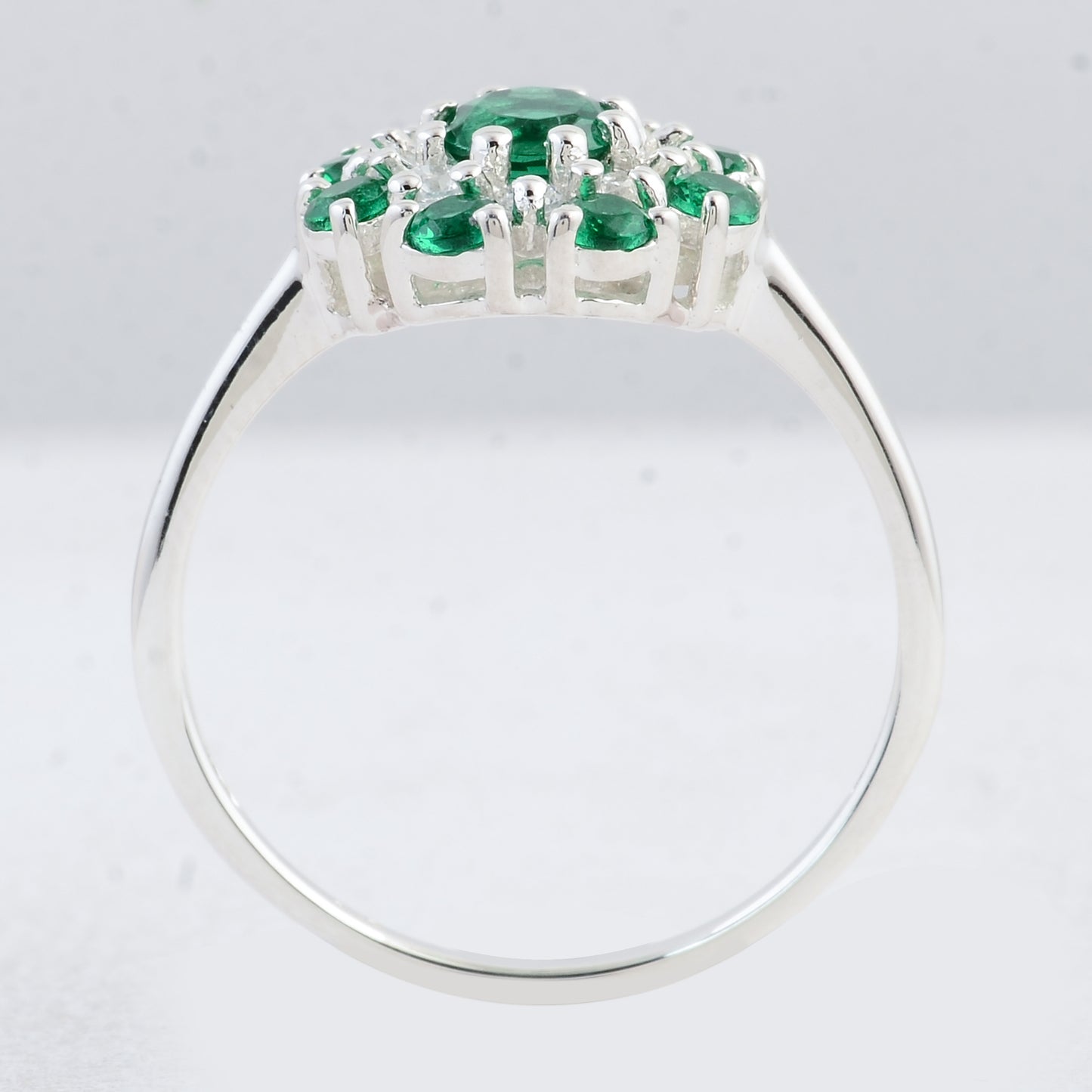 1.38 Ct Round Created Glass Emerald 925 Sterling Silver Ring