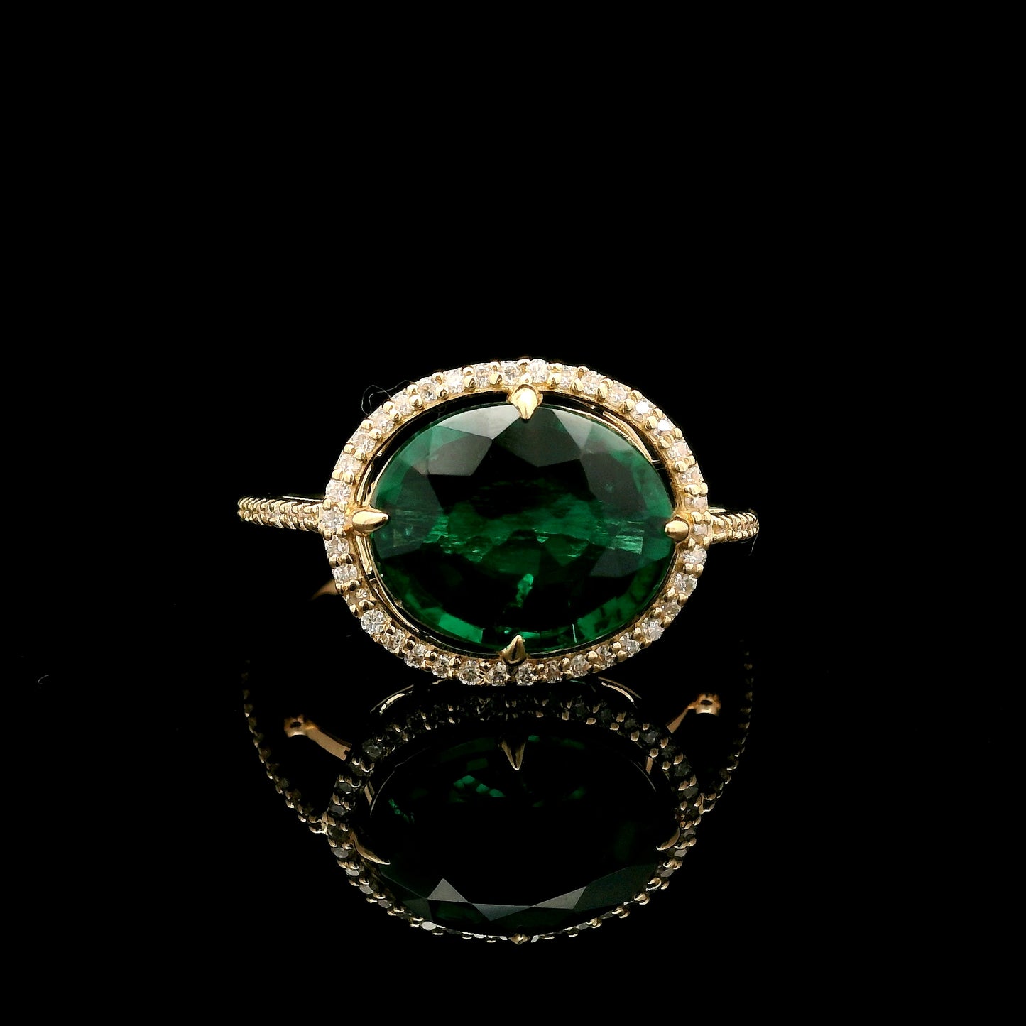 3.37 Ct Oval Mixed Cut Lab Grown Emerald 14K Gold Ring