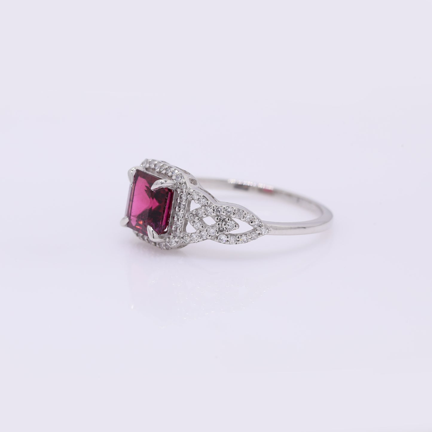 1.37 Ct Octagon Step Cut Natural Rubellite 950 Platinum Ring
