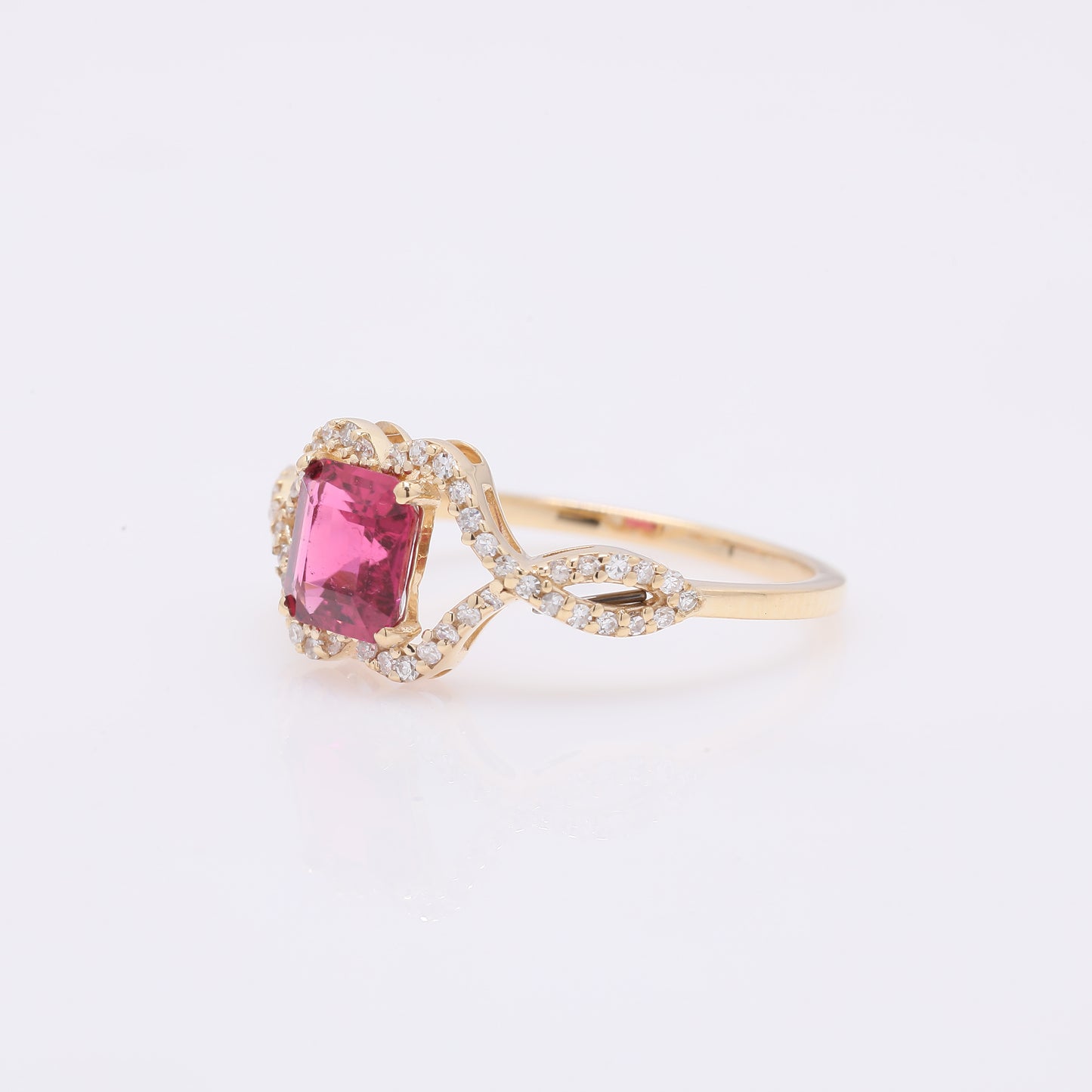 1.00 Ct Octagon Step Cut Natural Rubellite 14K Gold Ring
