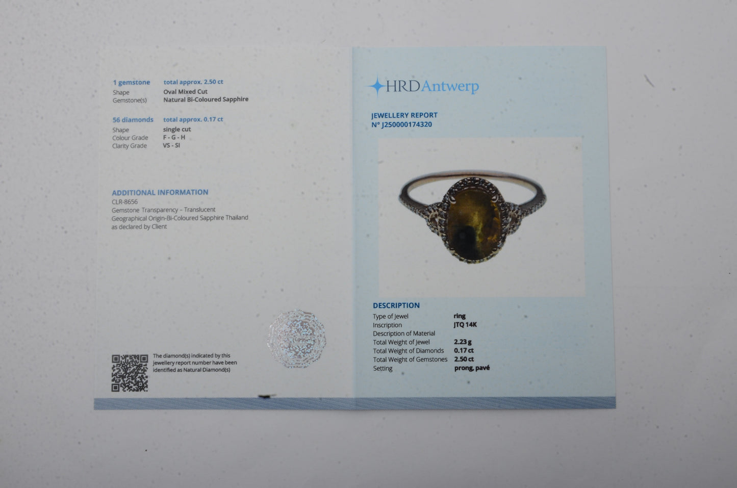 2.67 Ct Oval Mixed Cut Natural Bi Coloured Sapphire 14K Gold Ring