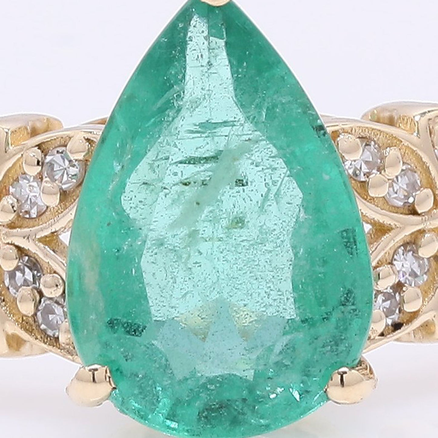 1.37 Ct Pear Mixed Cut Natural Emerald 14K Gold Ring