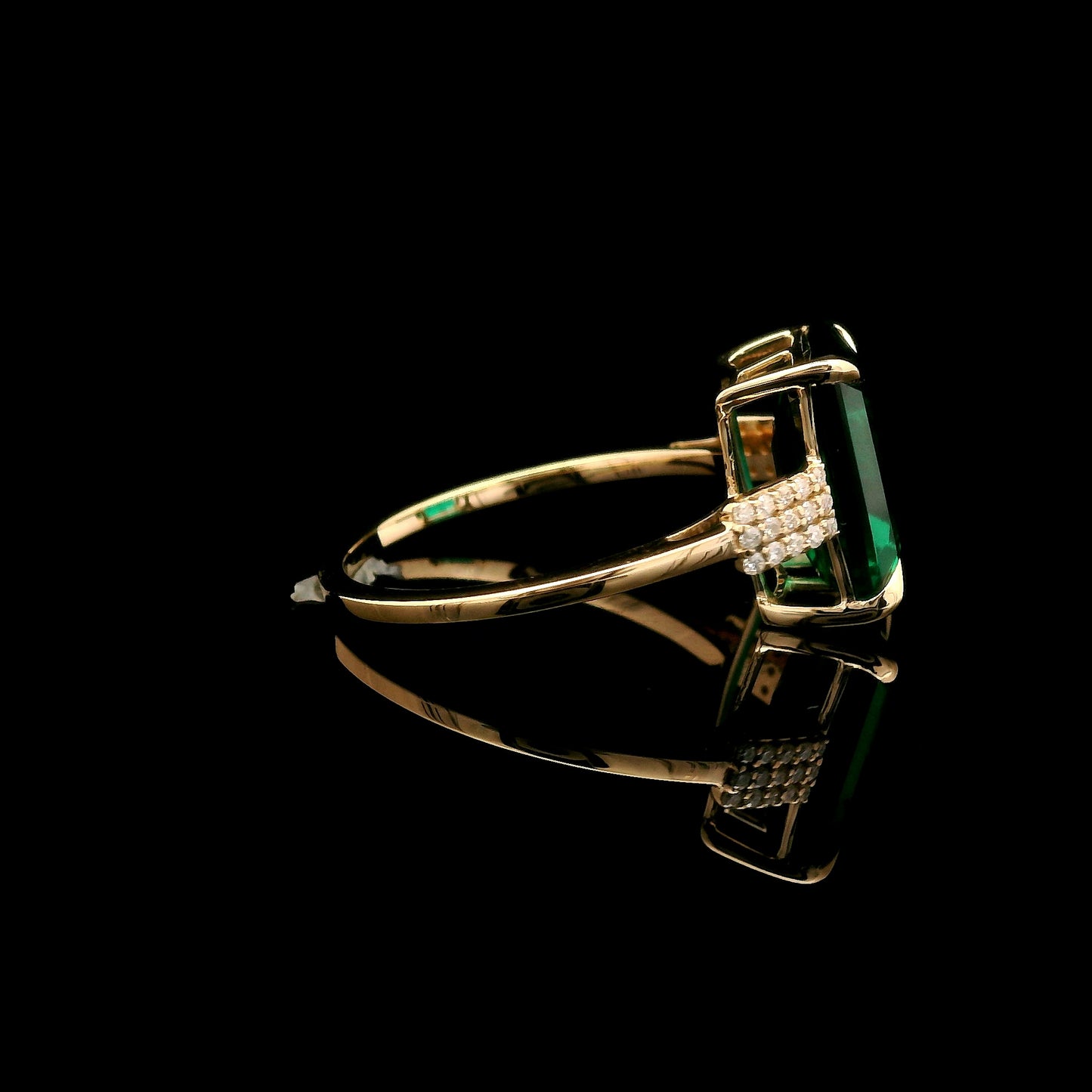 3.63 Ct Emerald Cut Lab Grown Emerald 14K Gold Ring