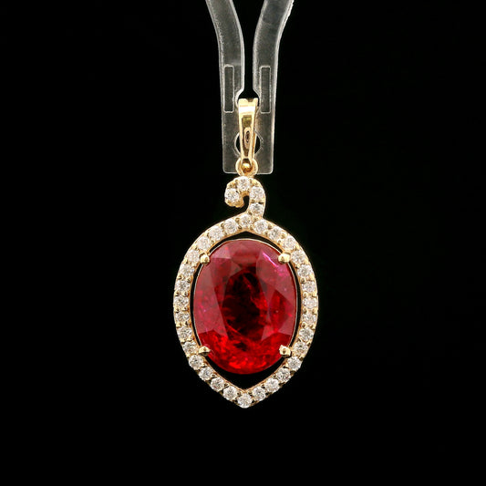4.95 Ct Oval Mixed Cut Lab Grown Ruby 14K Gold Pendant