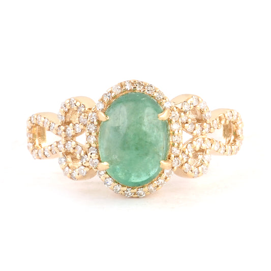 1.90 Ct Oval Cabochon Natural Beryl Emerald 14K Gold Ring