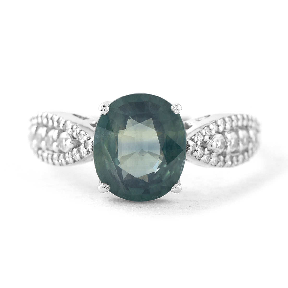2.88 Ct Oval Mixed Cut Natural Green Sapphire 950 Platinum Ring
