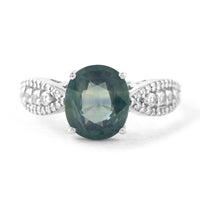 2.88 Ct Oval Mixed Cut Natural Green Sapphire 950 Platinum Ring