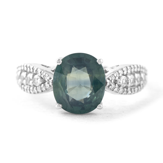 2.88 Ct Oval Mixed Cut Natural Green Sapphire 950 Platinum Ring
