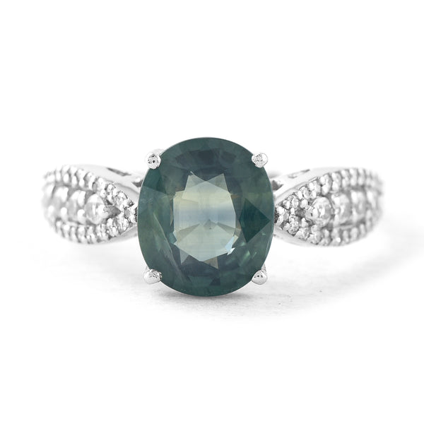 2.88 Ct Oval Mixed Cut Natural Green Sapphire 950 Platinum Ring