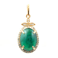 4.54 Ct Oval Cabochon Cut Natural Emerald 14K Gold Pendant