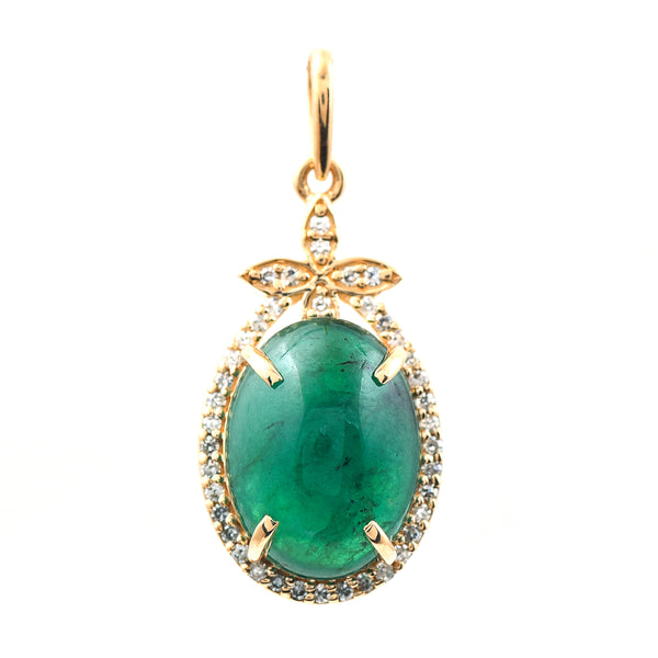 4.54 Ct Oval Cabochon Cut Natural Emerald 14K Gold Pendant