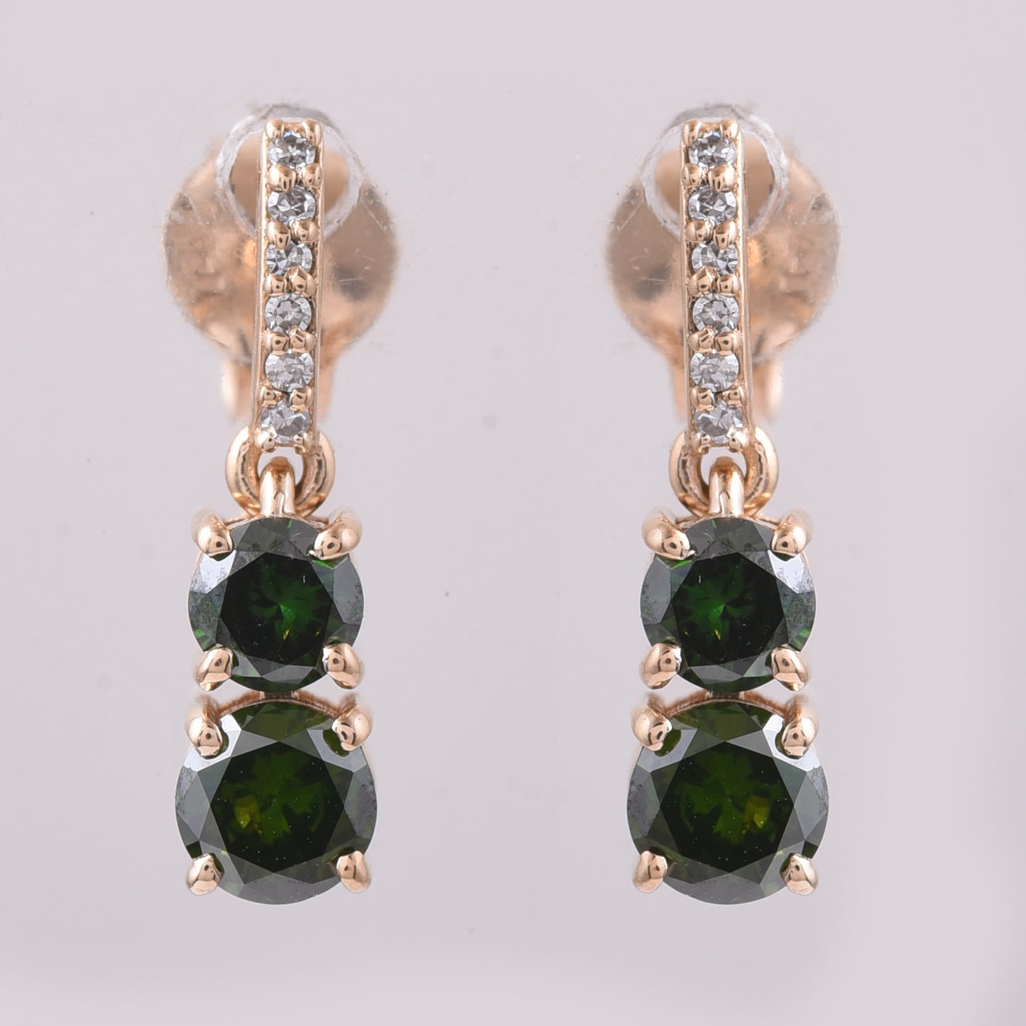 0.65 Ct Round Green Diamond 14K Gold Earrings