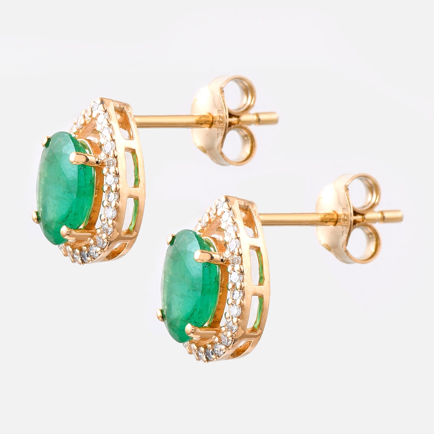 1.38 Ct Oval Mixed Cut Natural Emerald 14K Gold Earrings