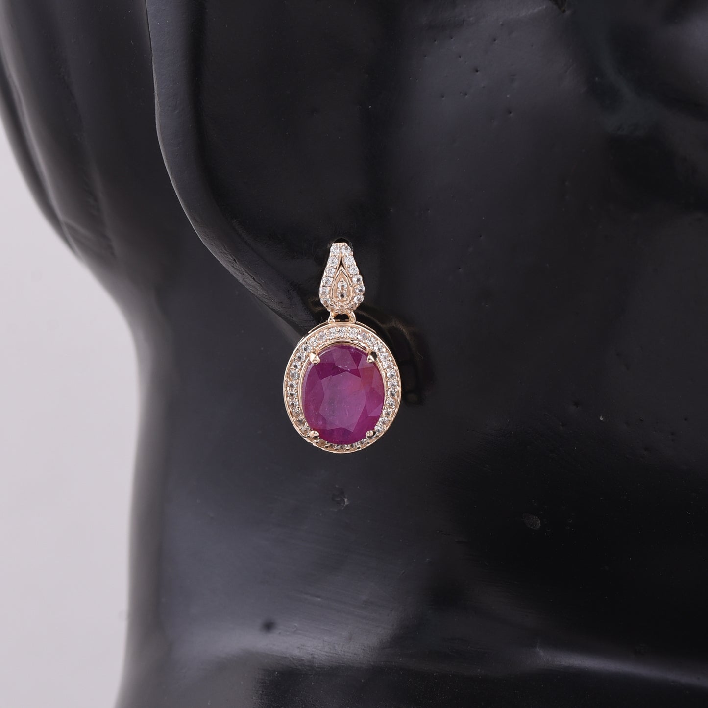 6.89 Ct Oval Ruby 9K Gold Earrings