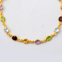 4.70 Ct Round Garnet, Peridot, Blue Topaz, Citrine, Amethyst 925 Sterling Silver Bracelet