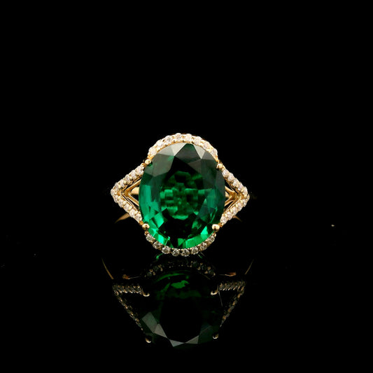 3.31 Ct Oval Mixed Cut Lab Grown Emerald 14K Gold Ring