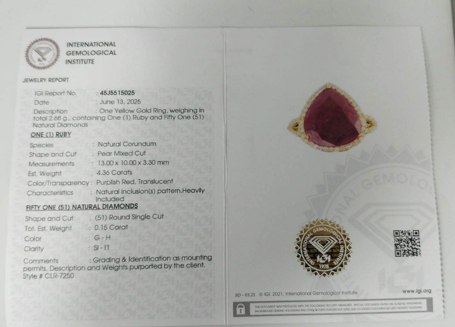 4.51 Ct Pear Mixed Cut Natural Corundum Ruby 14K Gold Ring