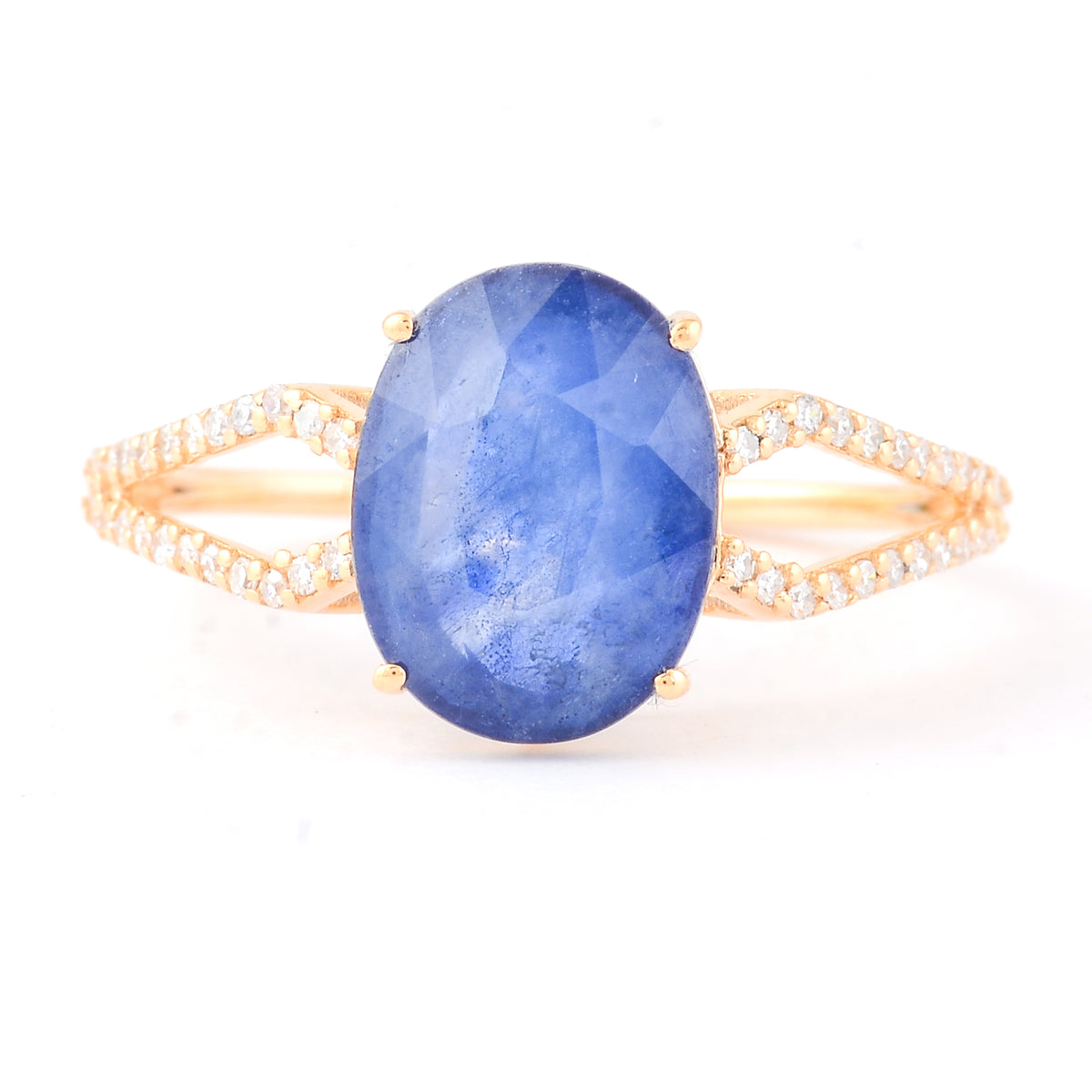 3.40 Ct Oval Mixed Cut Natural Sapphire 14K Gold Ring