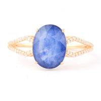 3.40 Ct Oval Mixed Cut Natural Sapphire 14K Gold Ring