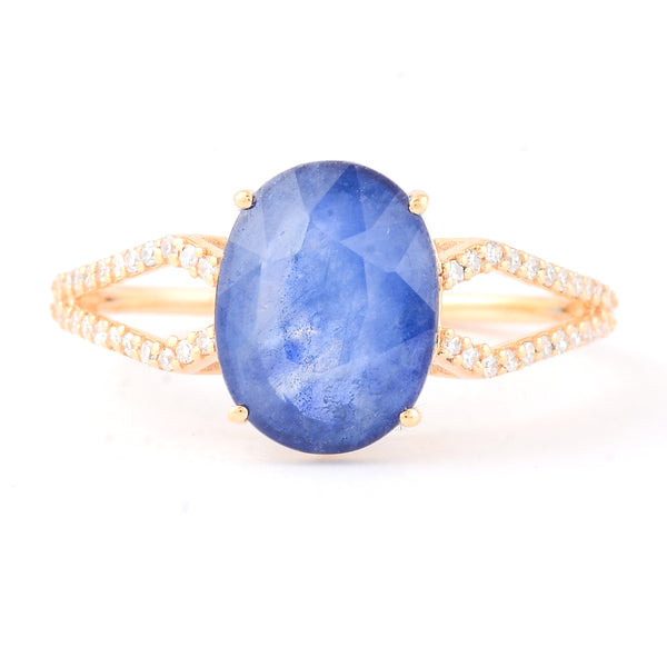 3.40 Ct Oval Mixed Cut Natural Sapphire 14K Gold Ring
