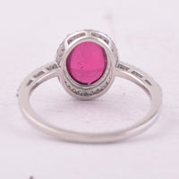 2.11 Ct Oval Cabochon Cut Natural Rubellite 950 Platinum Ring