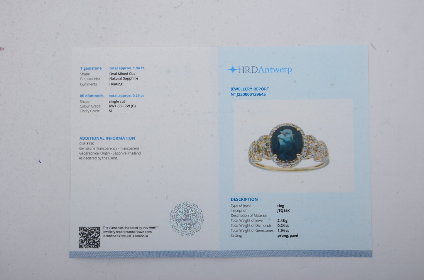2.18 Ct Oval Mixed Cut Natural Sapphire 14K Gold Ring