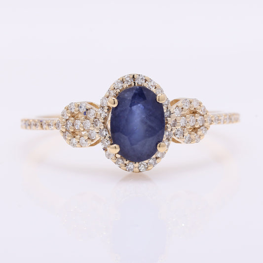 1.35 Ct Oval Mixed Cut Natural Sapphire 14K Gold Ring