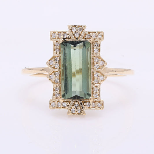 1.78 Ct Rectangle Step Cut Natural Tourmaline 14K Gold Ring