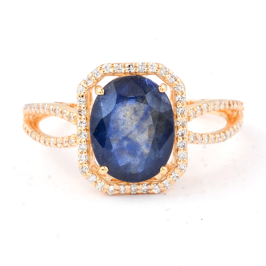 3.11 Ct Oval Mixed Cut Natural Sapphire 14K Gold Ring