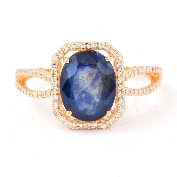3.11 Ct Oval Mixed Cut Natural Sapphire 14K Gold Ring