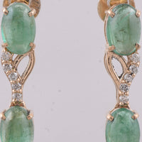 2.02 Ct Oval Cabochon Cut Natural Emerald 14K Gold Earrings
