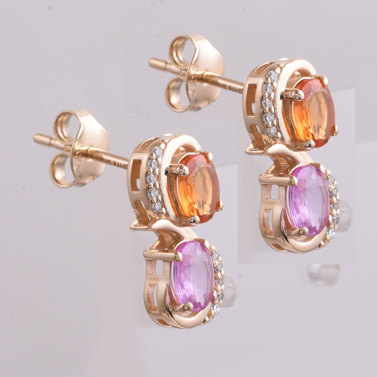 2.08 Ct Oval Mixed Cut Natural Multi-Coloured Sapphire 14K Gold Earrings