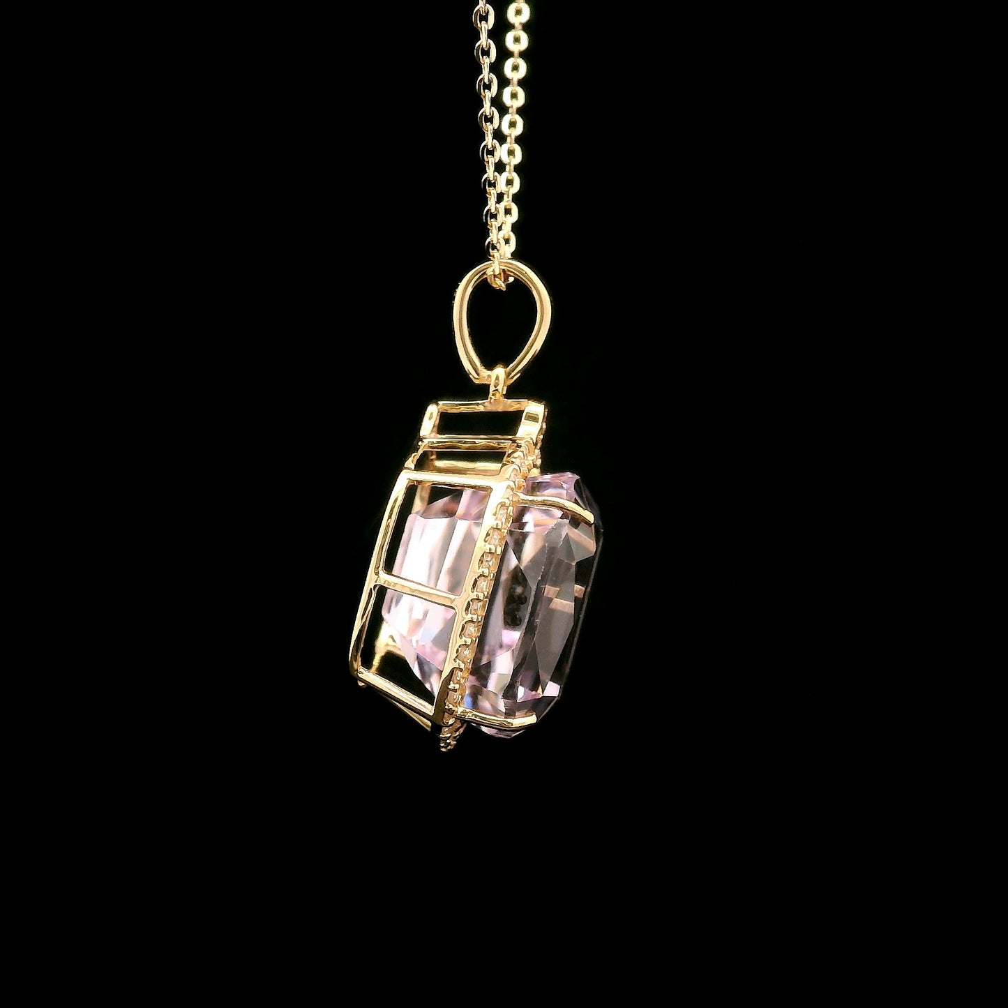 10.16 Ct Cushion Kunzite 14K Gold Pendant