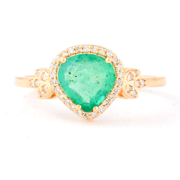 0.93 Ct Pear Mixed Cut Natural Emerald 14K Gold Ring