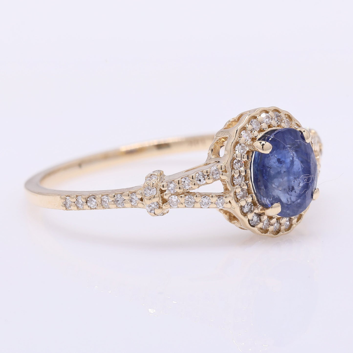1.30 Ct Oval Mixed Cut Natural Sapphire 14K Gold Ring