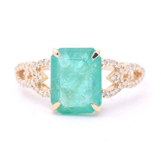 3.21 Ct Octagon Step Cut Natural Emerald 14K Gold Ring