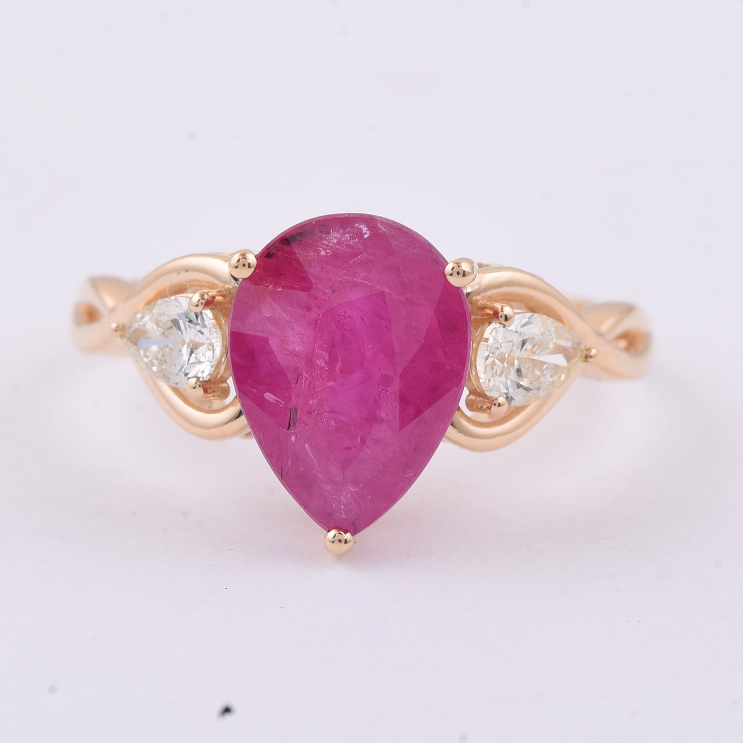 3.56 Ct Pear Natural Ruby 14K Gold Ring