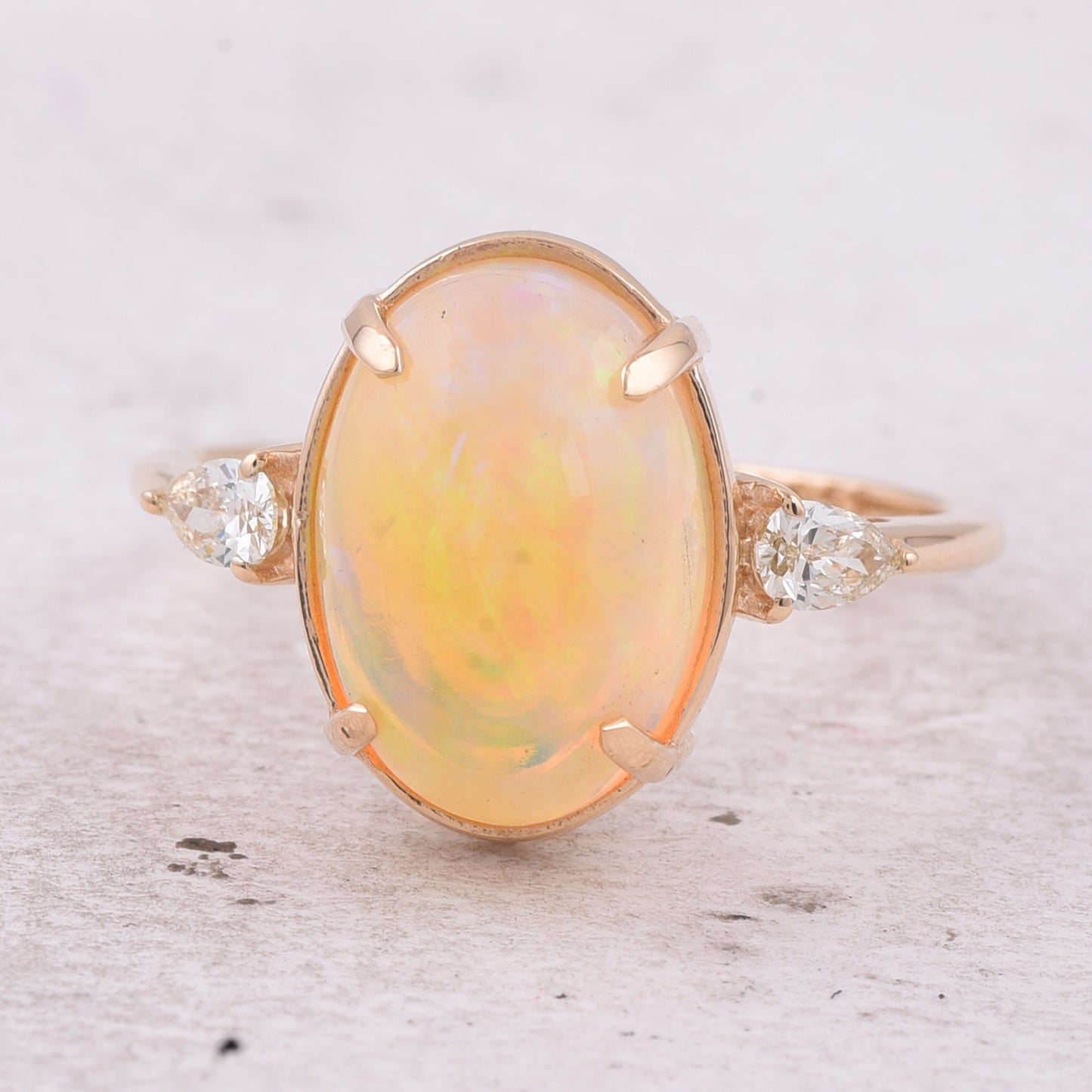 3.52 Ct Oval Cabochon Cut Natural Opal 14K Gold Ring