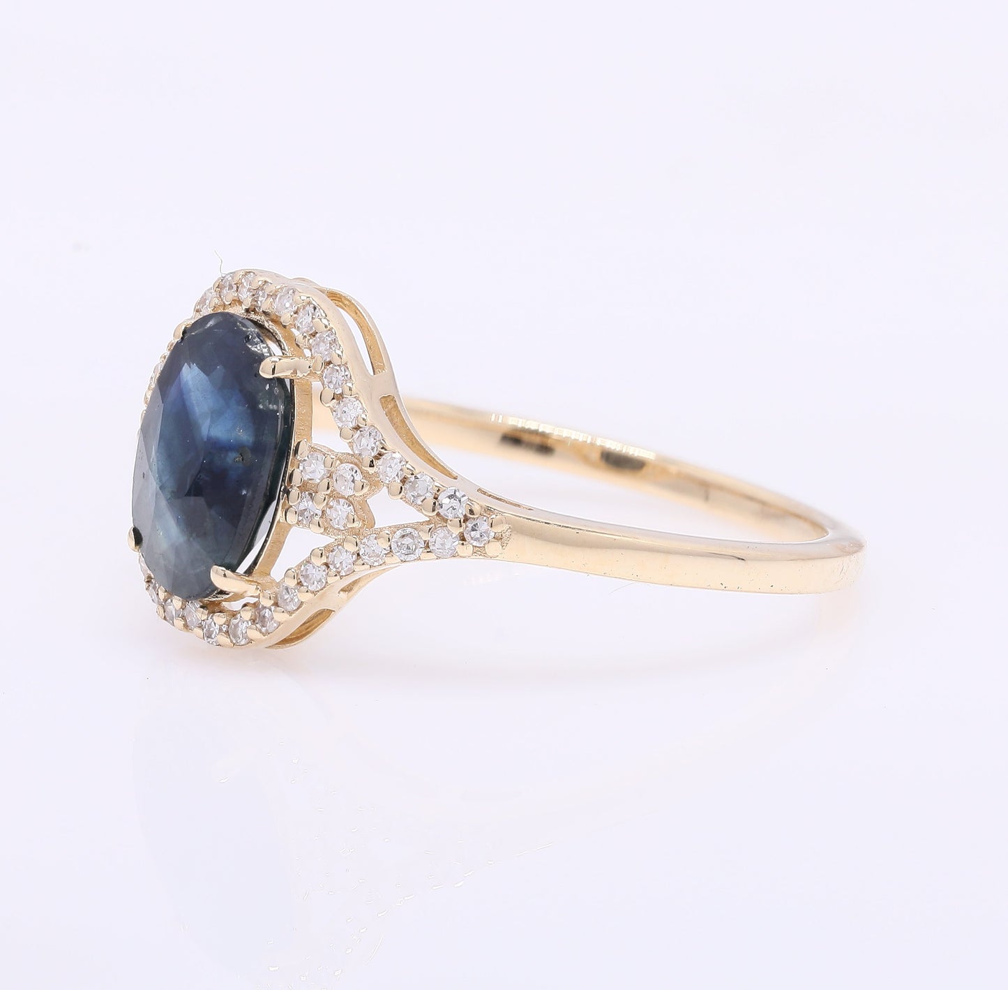 1.64 Ct Oval Mixed Cut Natural Sapphire 14K Gold Ring