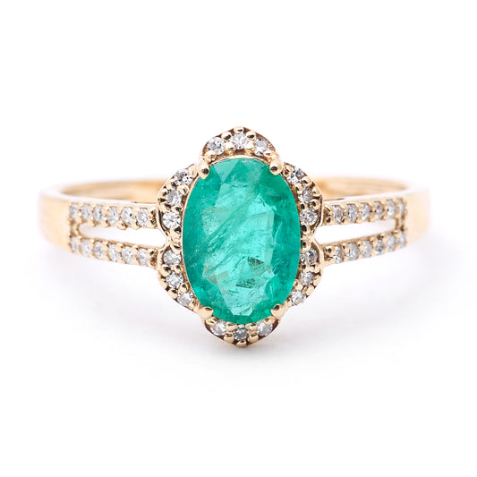 1.14 Ct Oval Mixed Cut Natural Emerald 14K Gold Ring