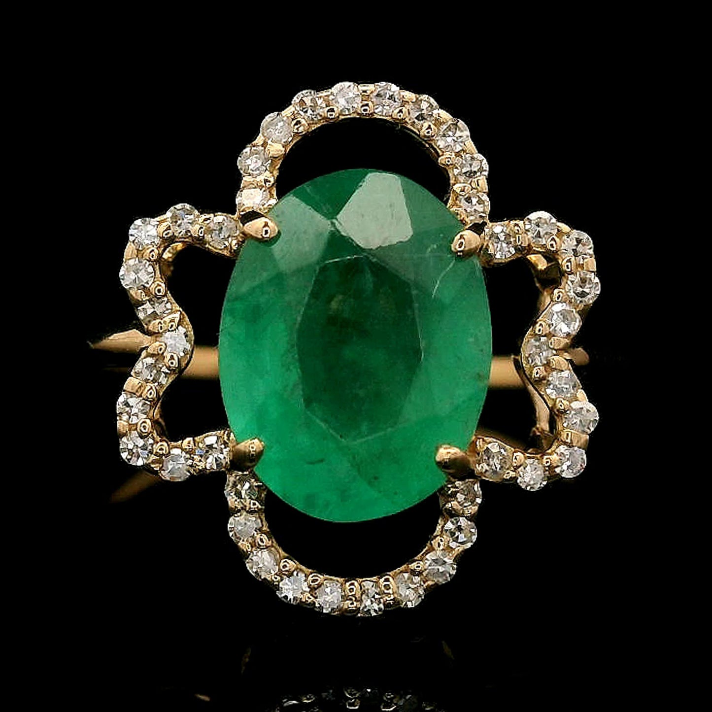 1.92 Ct Oval Mixed Cut Natural Emerald 14K Gold Ring