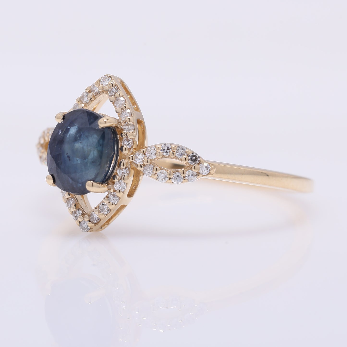 1.29 Ct Oval Mixed Cut Natural Sapphire 14K Gold Ring