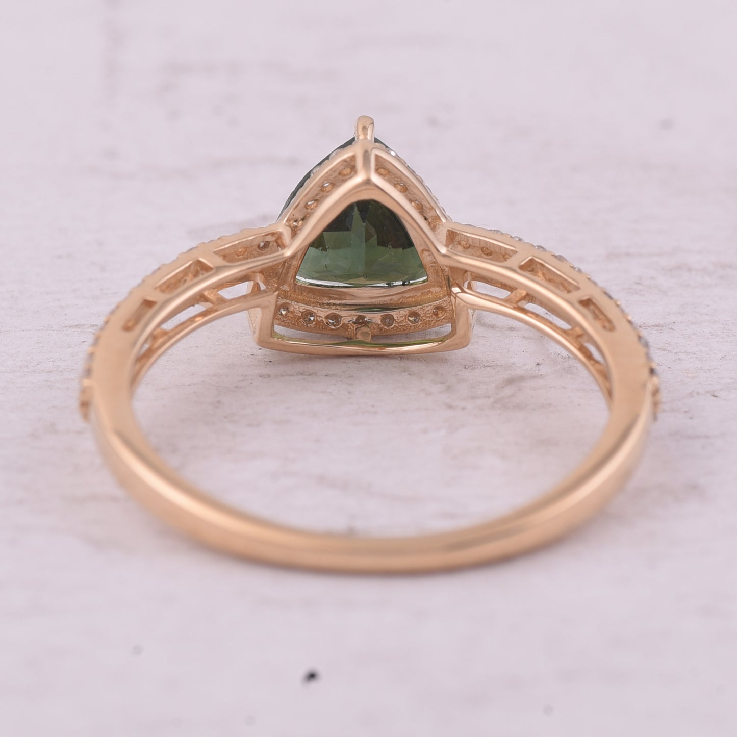 1.45 Ct Triangle Mixed Cut Natural Green Tourmaline 14K Gold Ring
